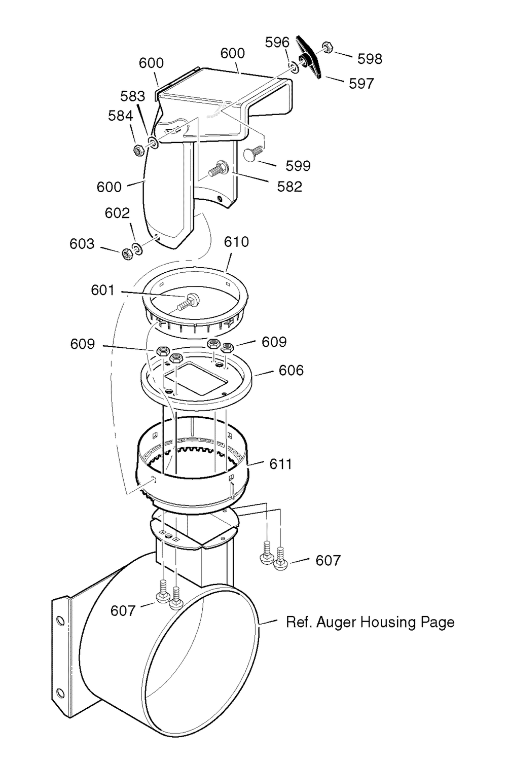 Discharge Chute Diagram and Parts List for 6271200X113A (18-2830-38  AN927)(2007) Briggs and Stratton Snow Blower